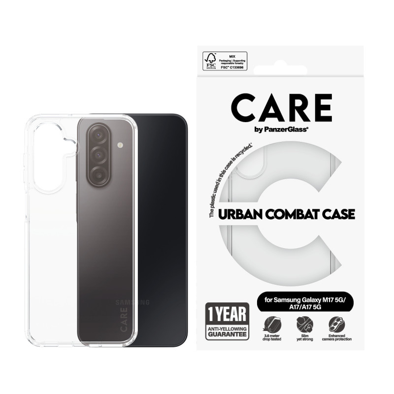 CARE by PanzerGlass Flagship UrbanCombat Case per Samsung Galaxy M17 5G / A17 / A17 5G, trasparente