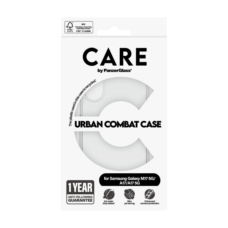 CARE by PanzerGlass Flagship UrbanCombat Case per Samsung Galaxy M17 5G / A17 / A17 5G, trasparente
