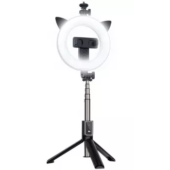 Asta selfie con treppiede e ring light Bluetooth iLike nero