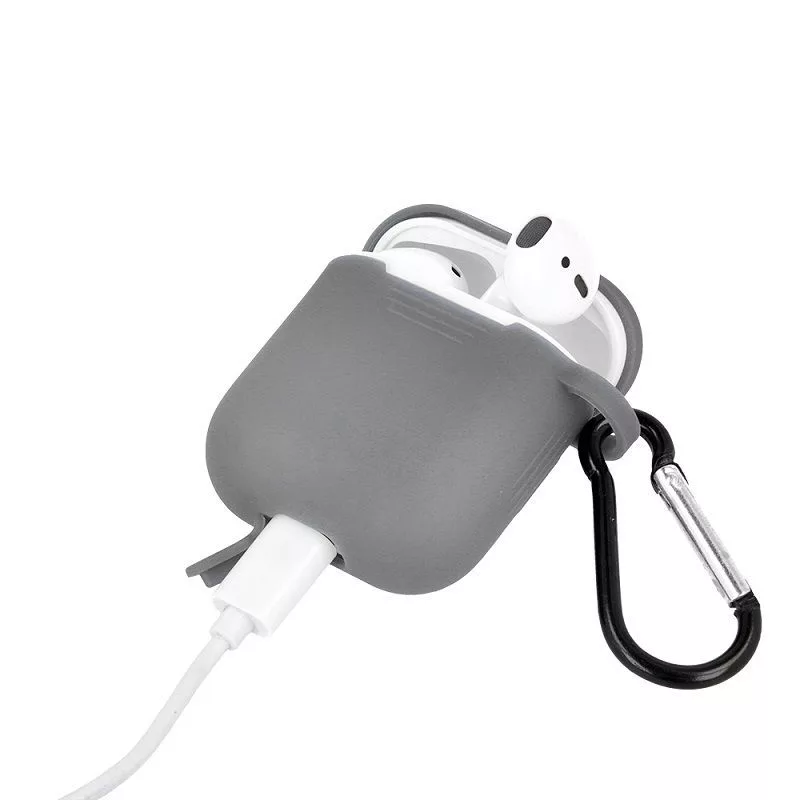 GreenGo Apple AirPods custodia in silicone con gancio grigio