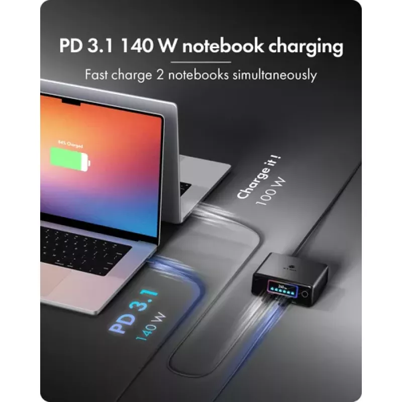ICY BOX IB-PS2401 Diamond Charge 2401 stazione di ricarica GaN con display LCD, 240 W