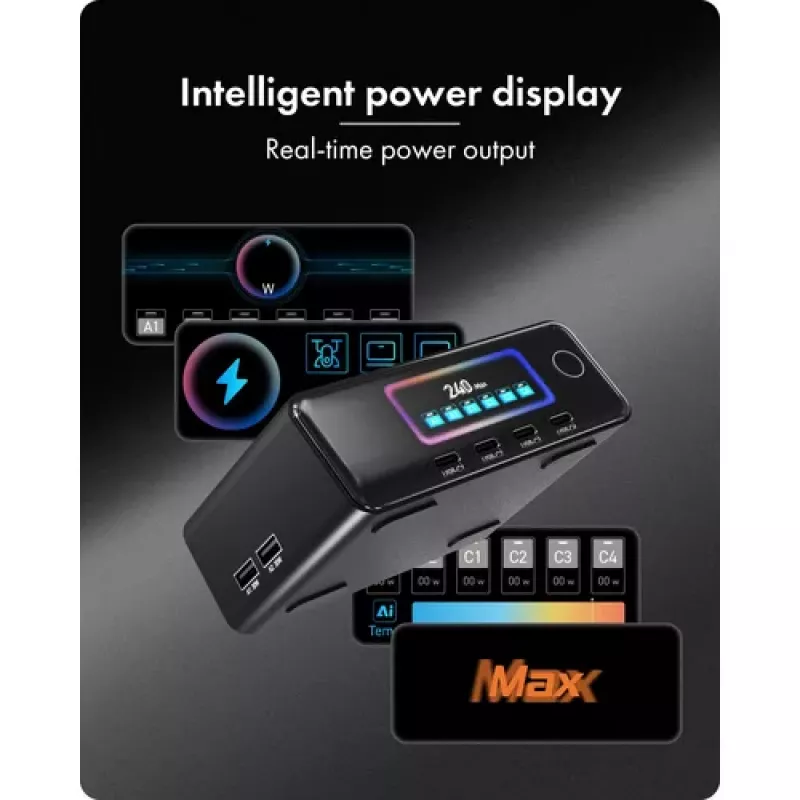ICY BOX IB-PS2401 Diamond Charge 2401 stazione di ricarica GaN con display LCD, 240 W