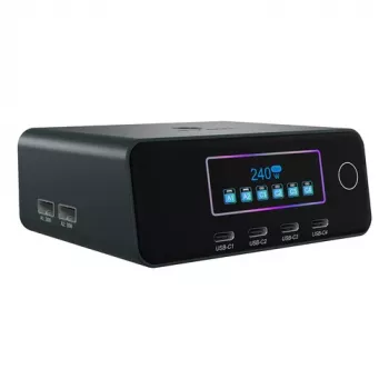 ICY BOX IB-PS2401 Diamond Charge 2401 stazione di ricarica GaN con display LCD, 240 W