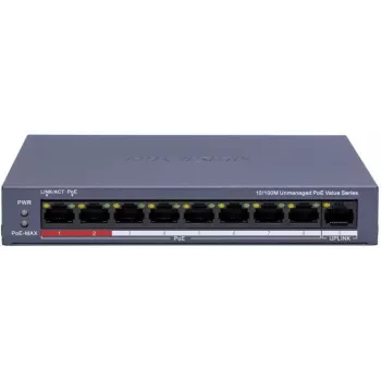 Hikvision DS-3E0109P-E/M(C) switch PoE Fast Ethernet 9 porte, 8 porte PoE, budget 65W, unmanaged