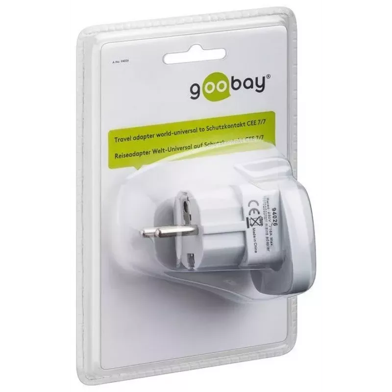 Goobay adattatore da viaggio mondo - Europa, bianco (94026)