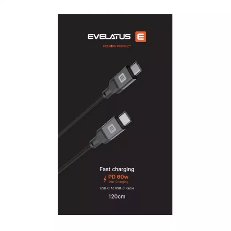 Evelatus cavo USB-C a USB-C 1,2m 60W PD nylon intrecciato bianco