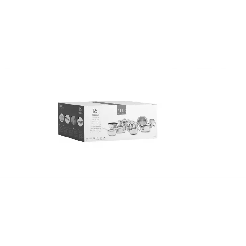 ELLE Home ECCS200416A Set di pentole in acciaio inox 16 pezzi, argento