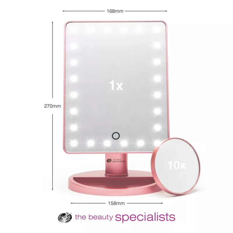 Rio MMSP-RG-EU/1,2 Specchio da trucco 24 LED touch dimmerabile, oro rosa