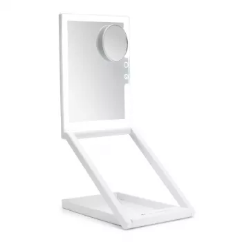 RIO MMAW-EU/1,0 Specchio da trucco Home and Away - Doppio lato con illuminazione LED, ingrandimento 1x/5x, pieghevole, bianco