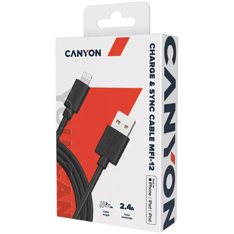 CANYON MFI-12 cavo USB-A to Lightning 2m nero
