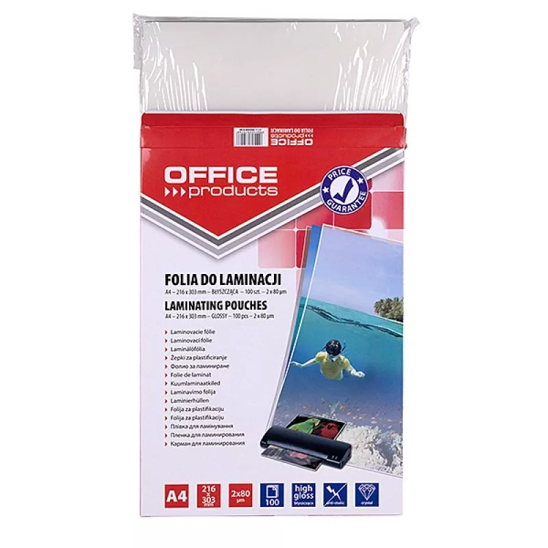 PBS CONNECT OFFICE PRODUCTS Pellicola per Laminazione A4 2x80 Micron Lucida 100 Fogli Trasparente