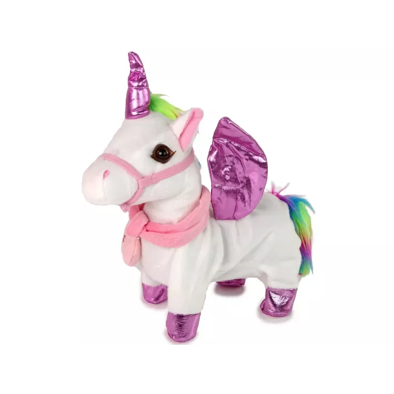 LEAN TOYS mascotte cavallo unicorno interattivo bianco rosa ali