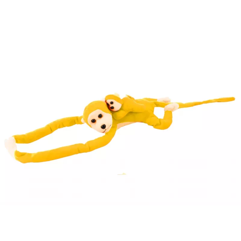 LEAN TOYS Mascotte peluche scimmia con cucciolo, giallo 90 cm