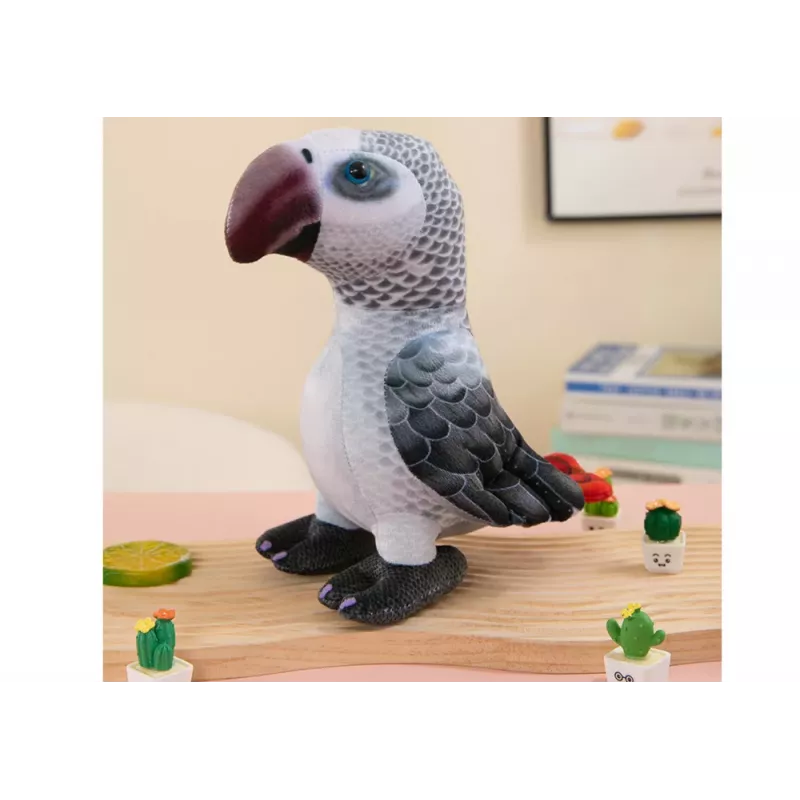 LEAN TOYS Mascotte pappagallo grigio in peluche 20 cm