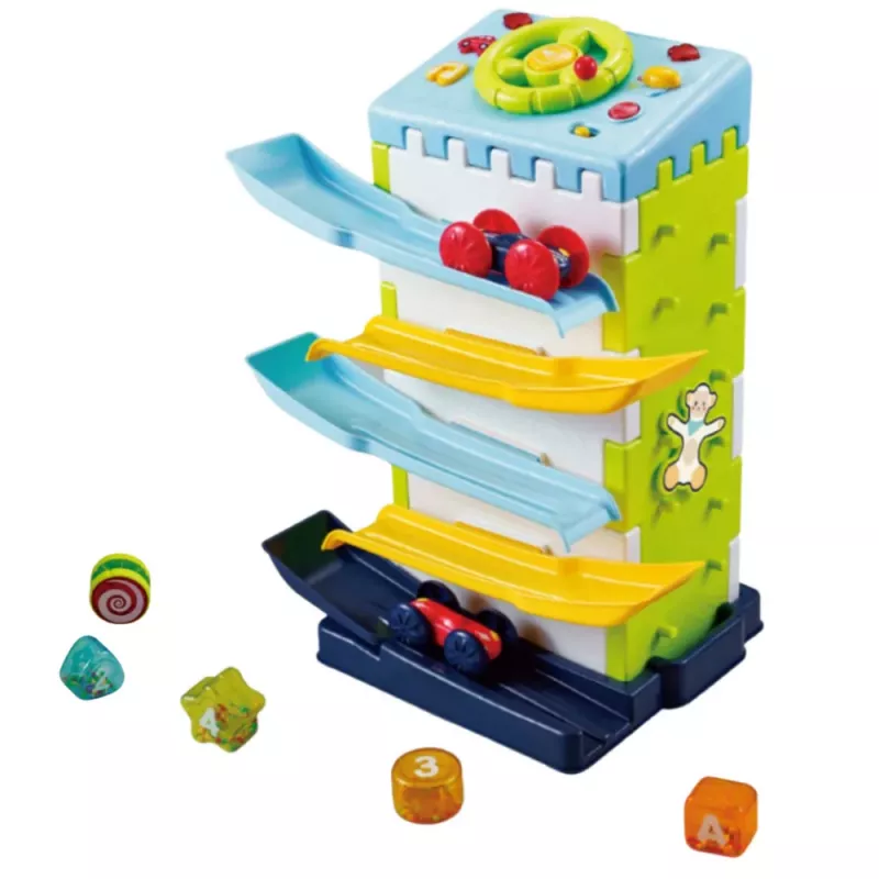 LEAN TOYS Blocco educativo con scivolo e auto selezionatrici - Giocattolo interattivo con luce e suono