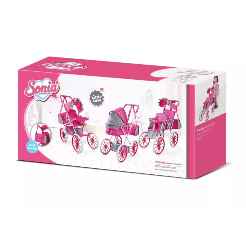 LEAN TOYS Passeggino per bambole metallo borsa ruote grandi rosa