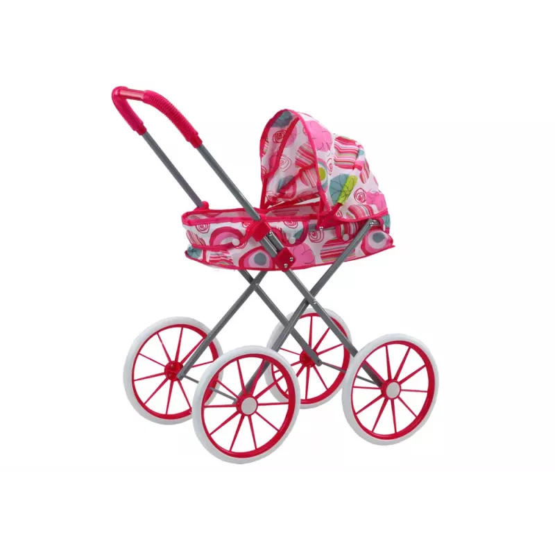 LEAN TOYS Passeggino per bambole ruote grandi pieghevole rosa fantasia
