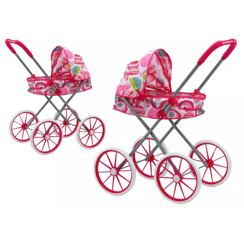 LEAN TOYS Passeggino per bambole ruote grandi pieghevole rosa fantasia