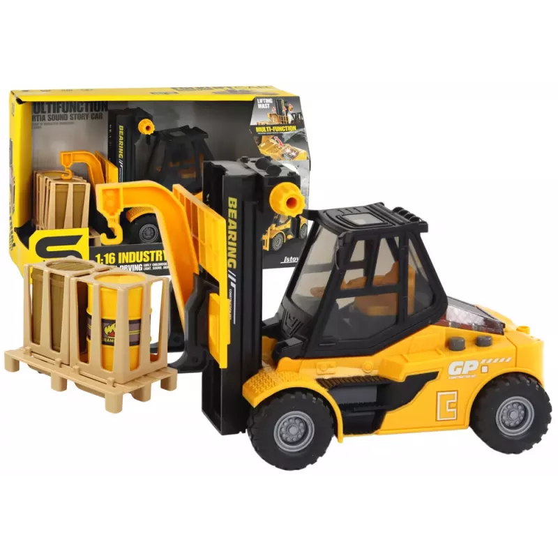 LEAN TOYS Carrello elevatore giallo 1:16 forche mobili suoni luci