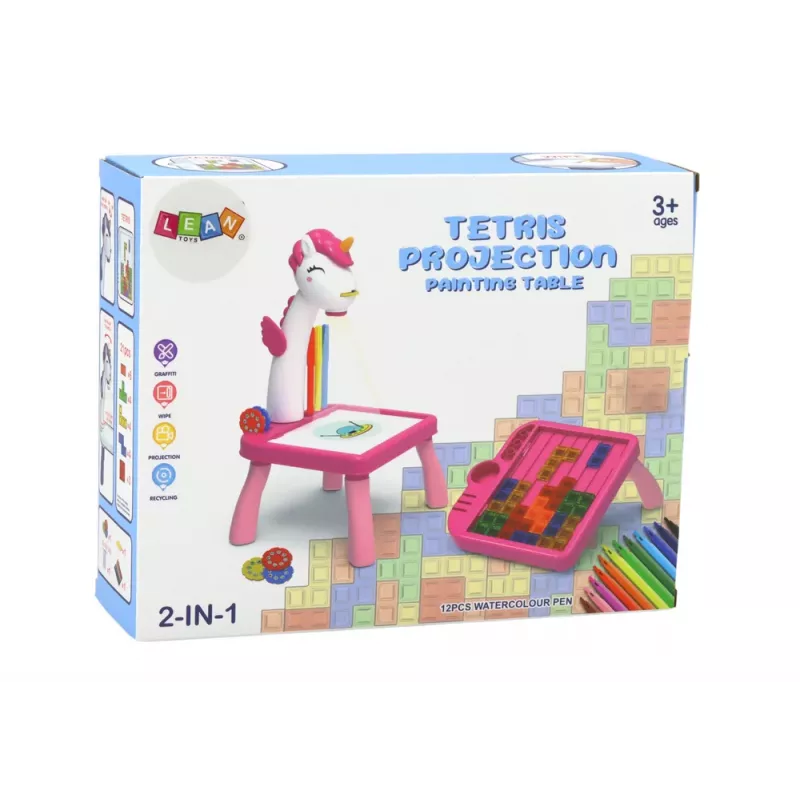 LEAN TOYS Mini proiettore Tetris da tavolo 2in1 Blue Unicorn