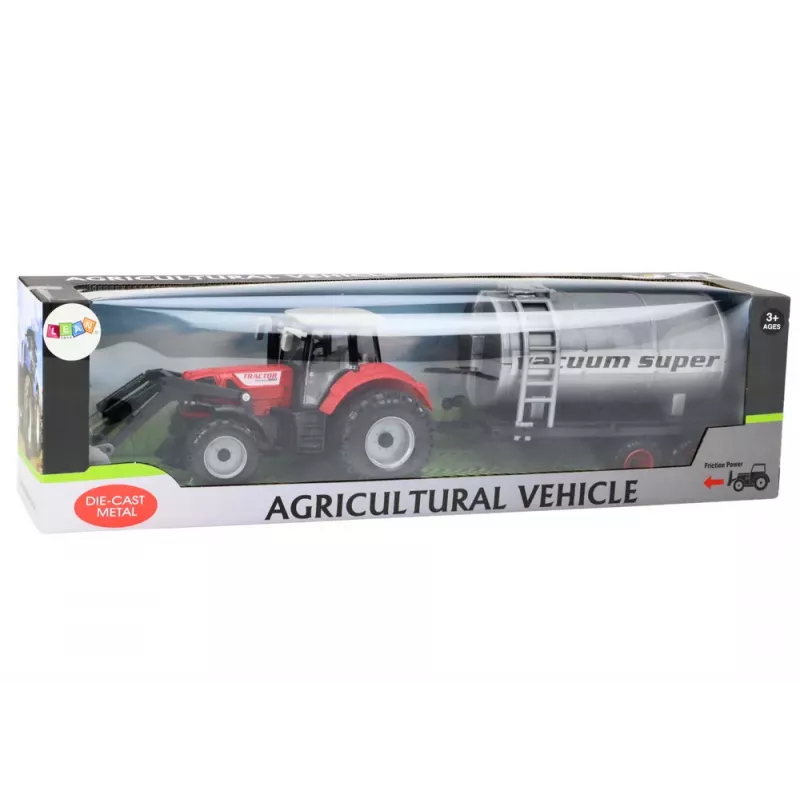 LEAN TOYS Trattore agricolo escavatore con cisterna a trazione rossa