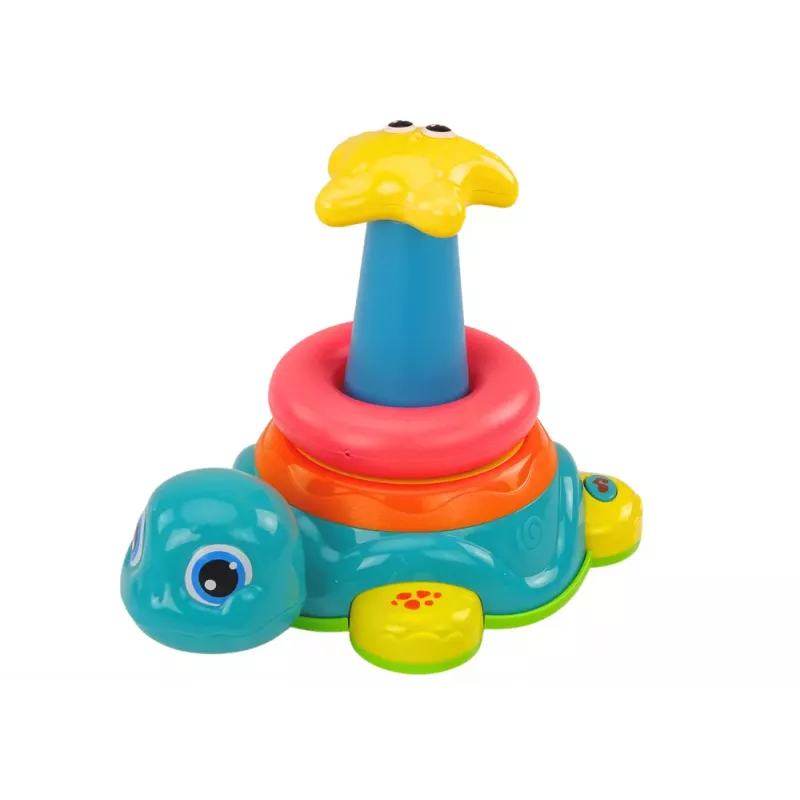 LEAN TOYS Piramide cavalca tartaruga 2in1 puzzle ruote luci suoni