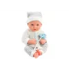 LEAN TOYS Bambola Neonata con Vestiti a Righe Bianco-Grigio, Cappello, Ciuccio, Coperta