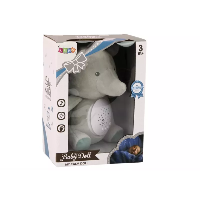 LEAN TOYS Orsetto elefante da addormentamento melodie luce proiettore stella grigio