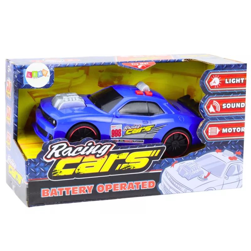 LEAN TOYS auto da corsa con luce, suono e cofano apribile blu