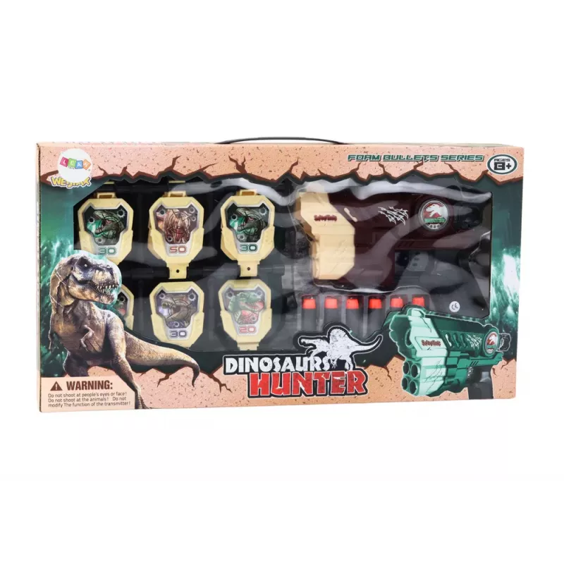 LEAN TOYS Dinosauri in Schiuma Dinosauro Marrone Pistola con Dardi Set