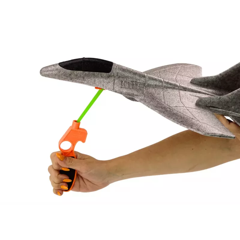 LEAN TOYS Aereo da Caccia in Polistirolo con Lanciatore Fionda Grigio