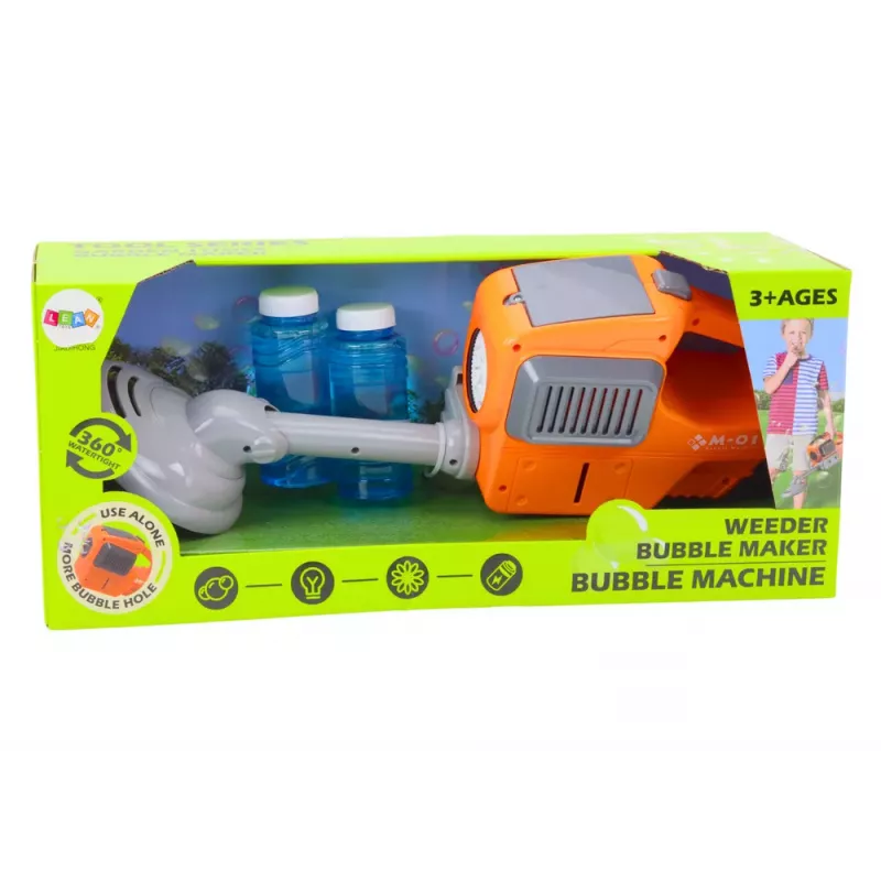 LEAN TOYS Macchina per bolle di sapone tagliaerba trimmer due liquidi arancione