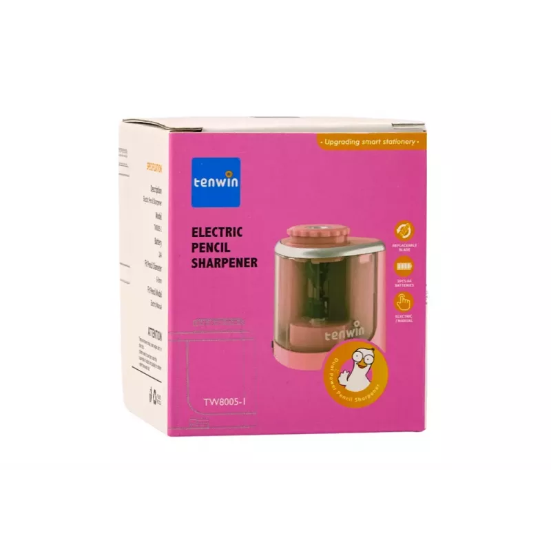 LEAN Temperamatite elettrico rosa per pastelli e matite 6-8 mm