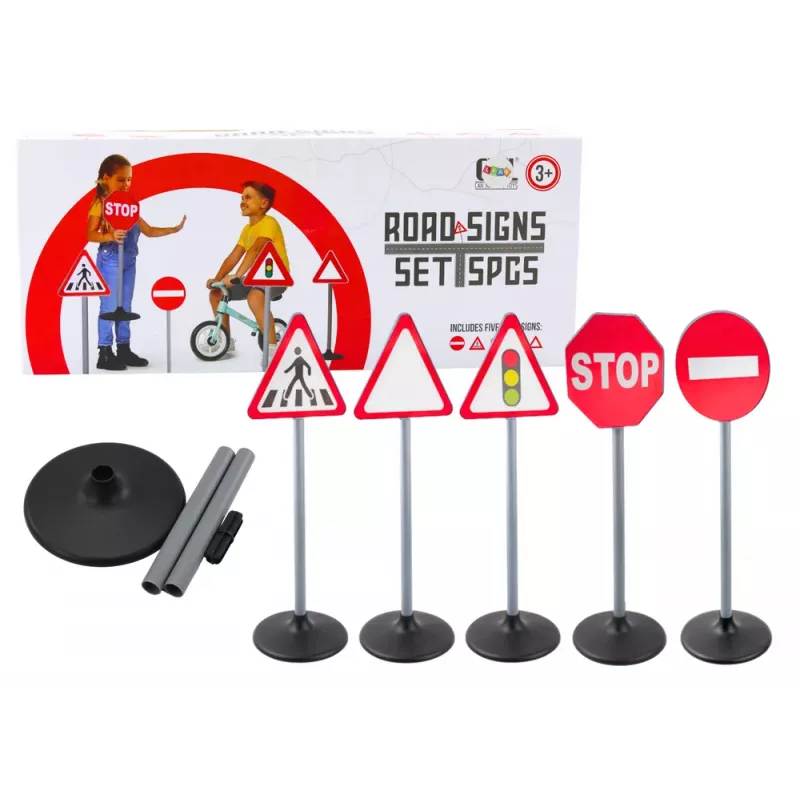 LEAN TOYS Giocattolo didattico segnali stradali set di avvertimento 5 pezzi 70 cm