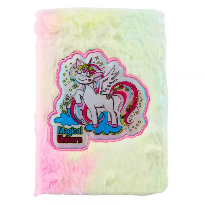 LEAN Quaderno peluche pelo rigato con unicorno colorato A5