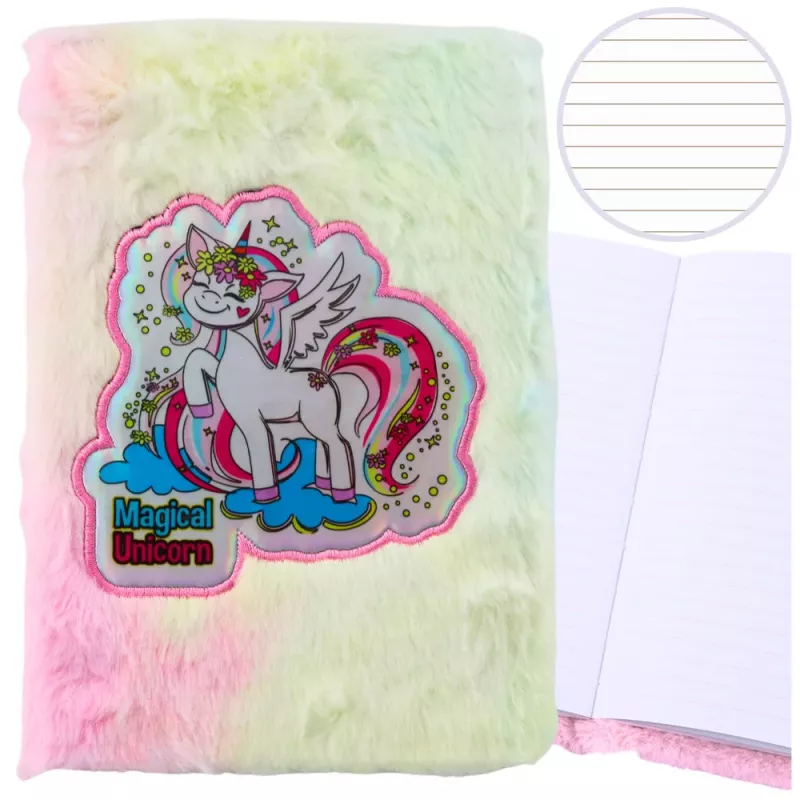 LEAN Quaderno peluche pelo rigato con unicorno colorato A5