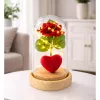 LEAN Rosa eterna in campana con illuminazione LED rossa con cuore 14x8cm