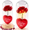 LEAN Rosa eterna in campana con illuminazione LED rossa con cuore 18,5x8 cm