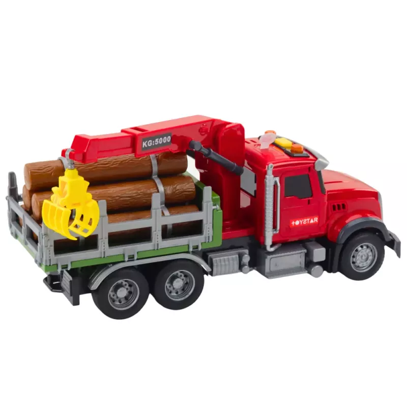 LEAN TOYS Camion gru per legname luci suoni rosso 1:14