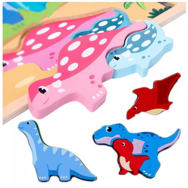 LEAN TOYS Puzzle Board 2in1 in legno educativo con pennarello dinosauri 12 pz