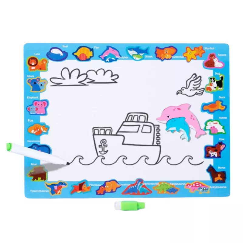 LEAN TOYS Puzzle Board 2in1 in legno educativo con pennarello dinosauri 12 pz