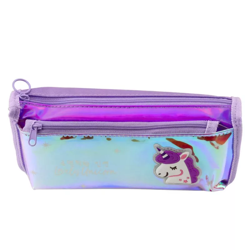 LEAN Astuccio scolastico olografico viola unicorno 21,5x9 cm