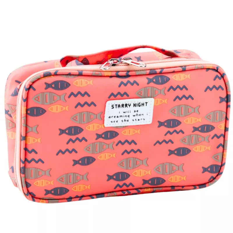 LEAN Astuccio scolastico organizer spazioso con tasca aggiuntiva pesci rosa 21,5 cm