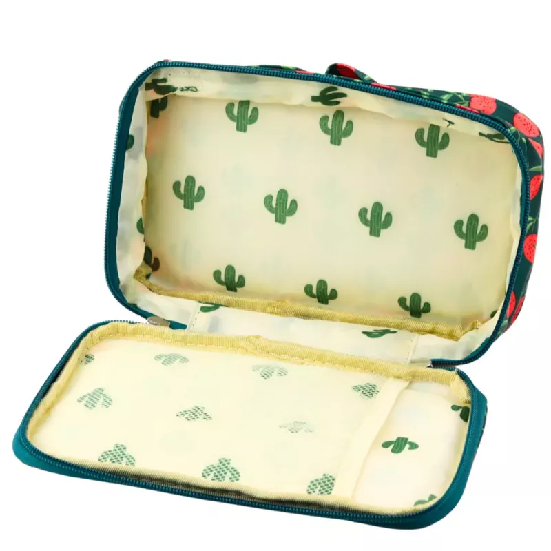 LEAN Astuccio scolastico organizer borsa cosmetici tasche ciliegie verde 22,5 cm