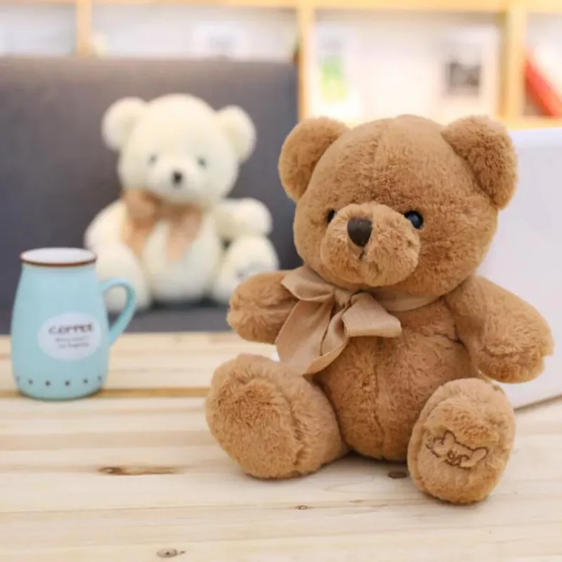 LEAN TOYS Peluche mascotte animale coccole grande orsetto con fiocco marrone 40 cm