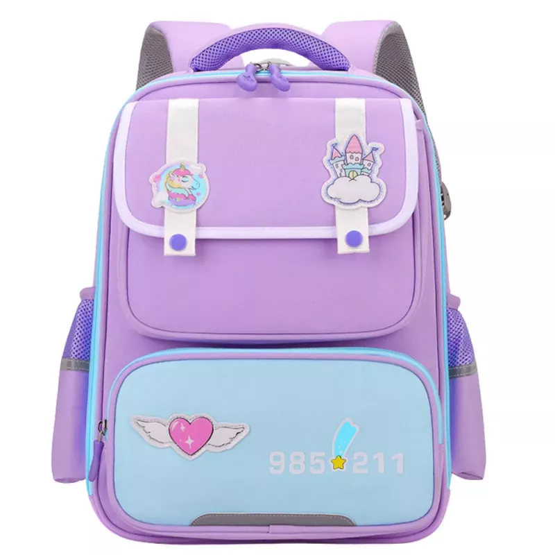 Zaino scolastico LEAN con patch e spallacci viola 16L