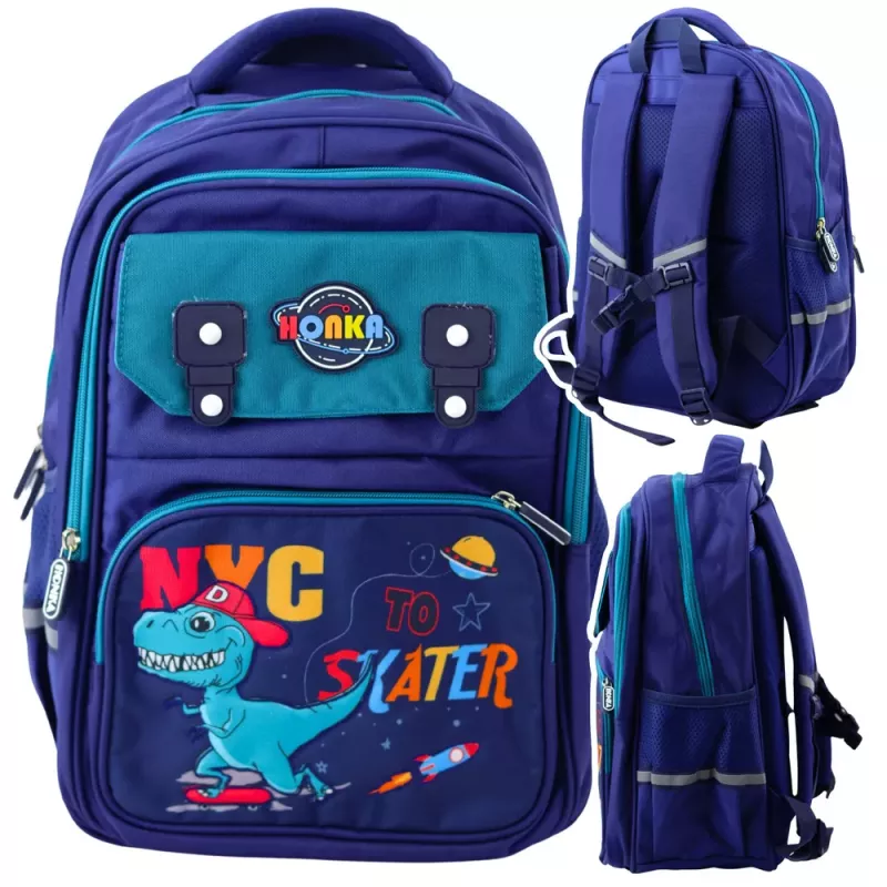 Zaino scuola bambino LEAN dinosauro blu 41x30x16 cm