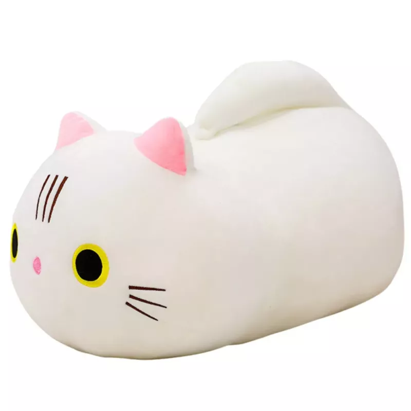 LEAN TOYS mascotte in peluche gatto con coda lunga bianco 40 cm