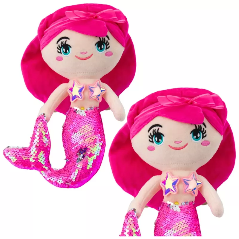 LEAN TOYS Peluche sirena peluche con coda paillettes rosa 30 cm