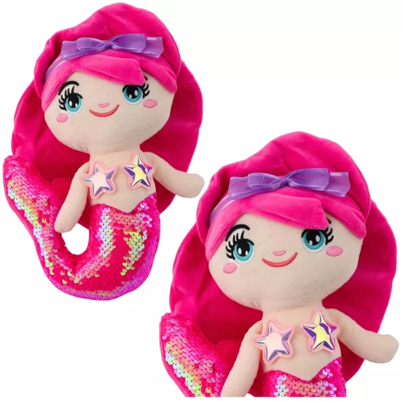 LEAN TOYS Peluche sirena peluche con paillettes reversibili, rosa intenso, 28 cm